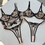 Clashing Floral Embroidered Lingerie Set With Push Up Bra And Matching Panty