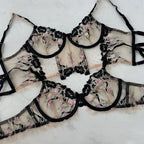Clashing Floral Embroidered Lingerie Set With Push Up Bra And Matching Panty