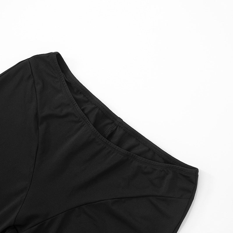 Black Two Piece Set With Bow Tie Halter Top And Capri Leggings Retro Cord Detailing