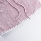 Coquette French Style Cute Camis Sleeveless Open Back Lace Trim Tie Up