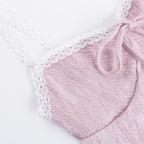 Coquette French Style Cute Camis Sleeveless Open Back Lace Trim Tie Up