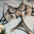 Clashing Floral Embroidered Lingerie Set With Push Up Bra And Matching Panty