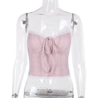 Coquette French Style Cute Camis Sleeveless Open Back Lace Trim Tie Up