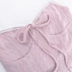 Coquette French Style Cute Camis Sleeveless Open Back Lace Trim Tie Up
