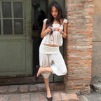 French Style Flying Sleeve Tank Top And Lantern Capri Pants Set