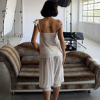 French Style Flying Sleeve Tank Top And Lantern Capri Pants Set