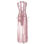 Floral Lace Up Chiffon Maxi Dress With Side Slit Backless