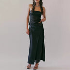 Elegant Lace Up Gauze Vest And Skirt Set
