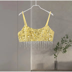 Beaded Sequin Two Piece Set Sleeveless Backless Crop Top And Mini Skirt Glam Outfit