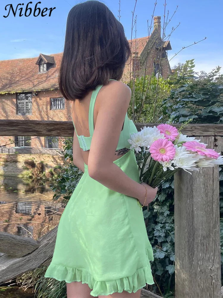 Cutout Backless Slim Sling Dress With Ruffle
