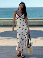 Patchwork Lace Midi Dress With Halter Neck And Backless Silhouette
