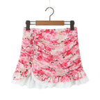 Boho Floral Print 2 Pieces Skirts Set Holiday Summer Women Sexy Backless Halter Top + Mini Skirt
