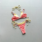 Halter Bikini Set in Plaid and Polka Dots