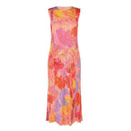 Japanese Style Pleated Print Dress Round Neck Sleeveless Loose Fit