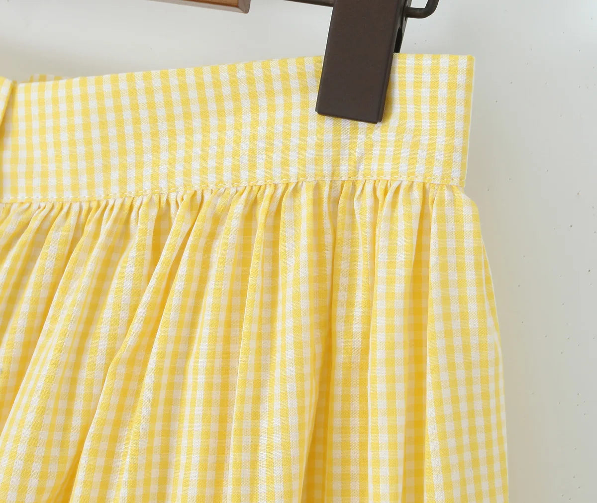 Yellow Gingham Lace Top And Skirt Set Vintage