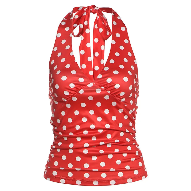 Polka Dot Off Shoulder Backless Camisole Tank Top