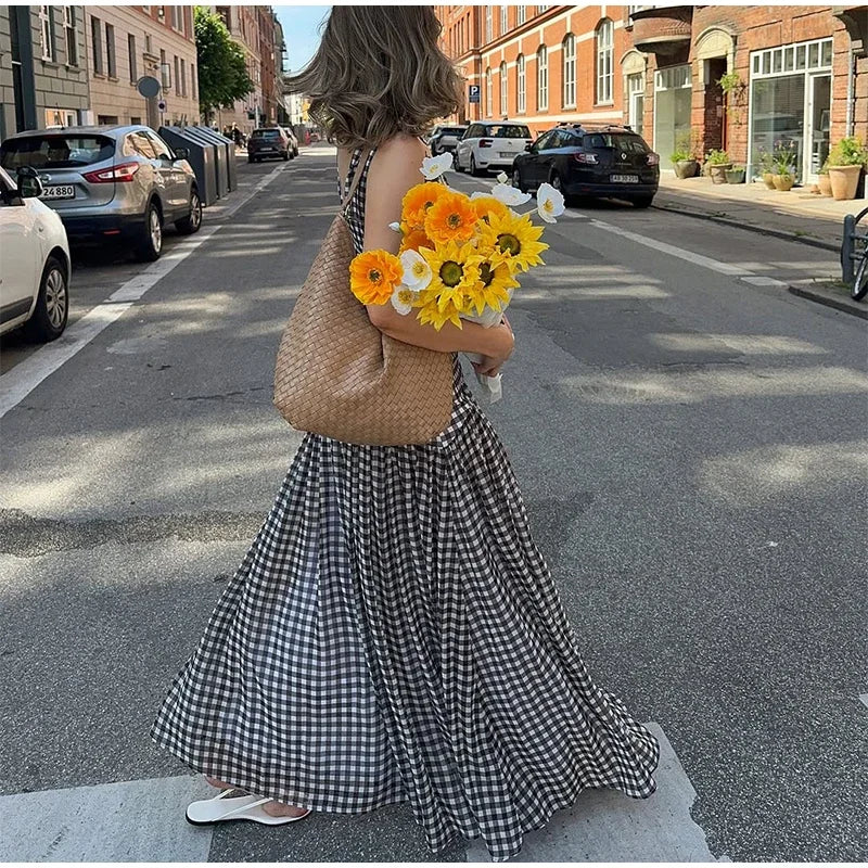 Polka Dot Pleated Maxi Dress With Slit V Neck Off Shoulder Sleeveless Evening Wear