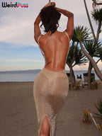 See Through Glitter Backless Dress l