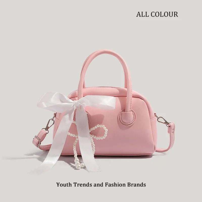 Bowknot PU Leather Crossbody Bag For Women Harajuku Style