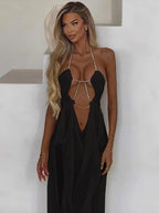 Sheer Halter Gown With Chain Detailing Backless Sleeveless