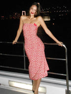 Heart Print Strapless Hip Wrap Sheath Dress