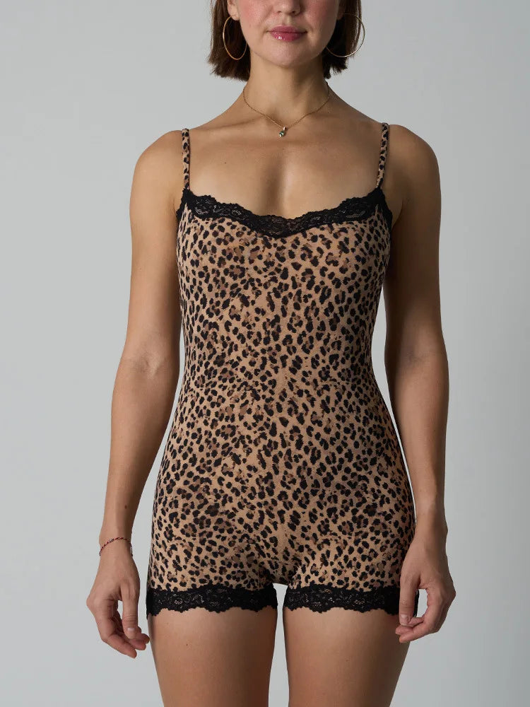 Animal Print Lace Suspender Jumpsuits For Women