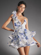 Petal 3D Flower Ruffle Camisole Dress With V Neck Backless Evening Look