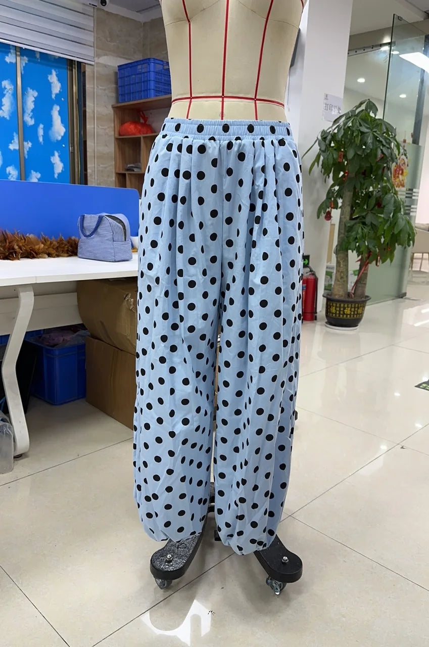 Polka Dot Wide Leg Pants For Women With Elastic Waist Trousers