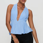 Halter Neck Crop Top With Tie Back Sleeveless Backless Camisole