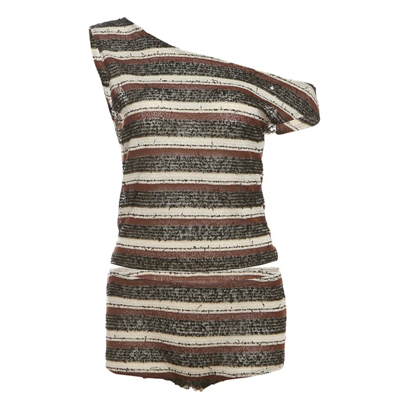 Striped Two Piece Crop Top And Shorts Set Summer Chic