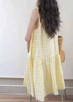 Sunny Plaid Cotton Dress Sleeveless Round Neck Vacation Dress