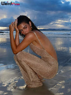 See Through Glitter Backless Dress l