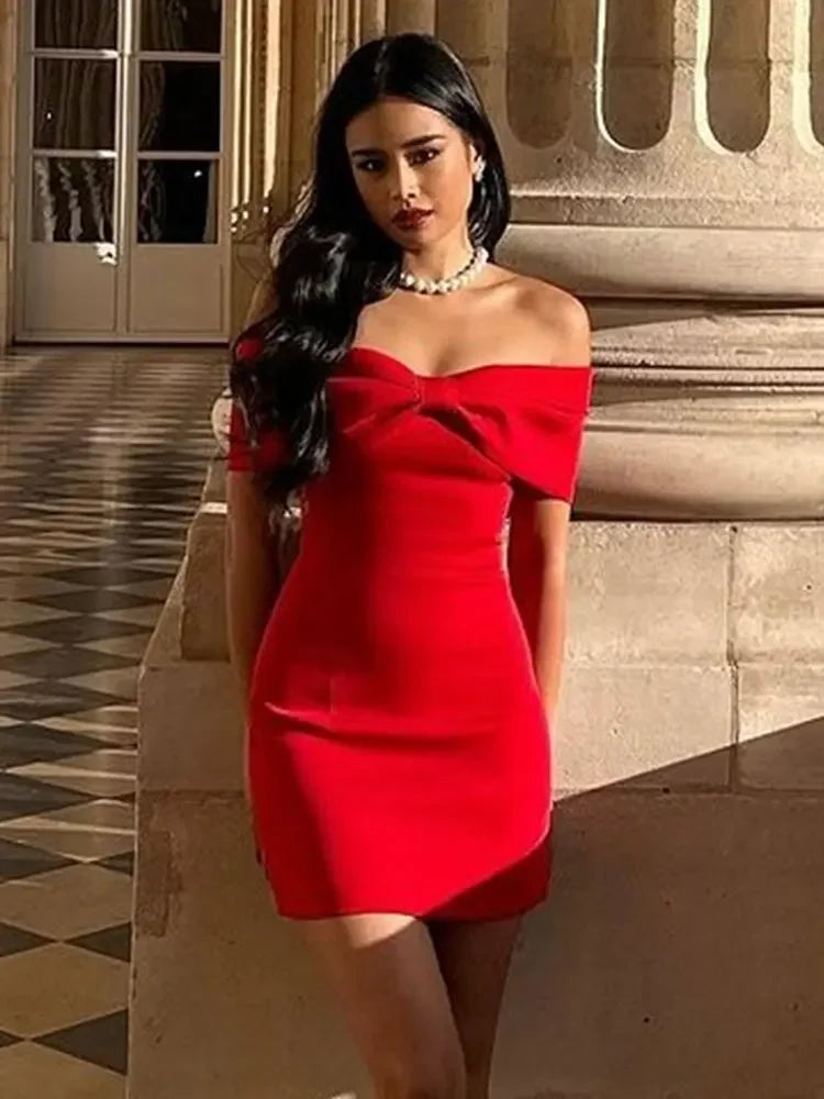 Bow Strapless Mini Backless Bodycon Dress