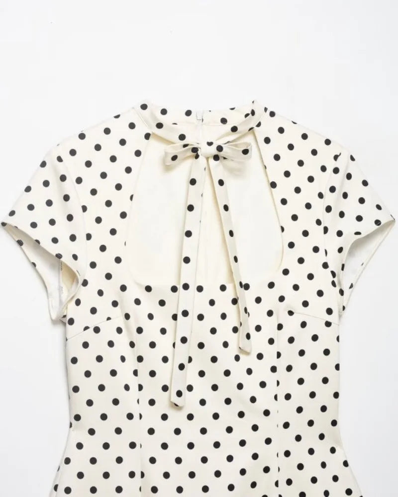 Polka Dot Cutout Bow Front Mini Dress