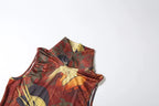 Backless Romper Women Sexy Button Turtleneck Sleeveless Ruched Vintage Cartoon Print Stretch Skinny Club Playsuit
