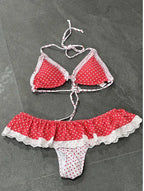 Polka Dot Halter Bikini Set With Ruffle Skirt Bottoms Two Piece Beach Swimsuit For Summer