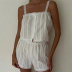Fashion Pure Cotton Comfortable Soft Strap Short Pants Sleepwear Two-Piece Set