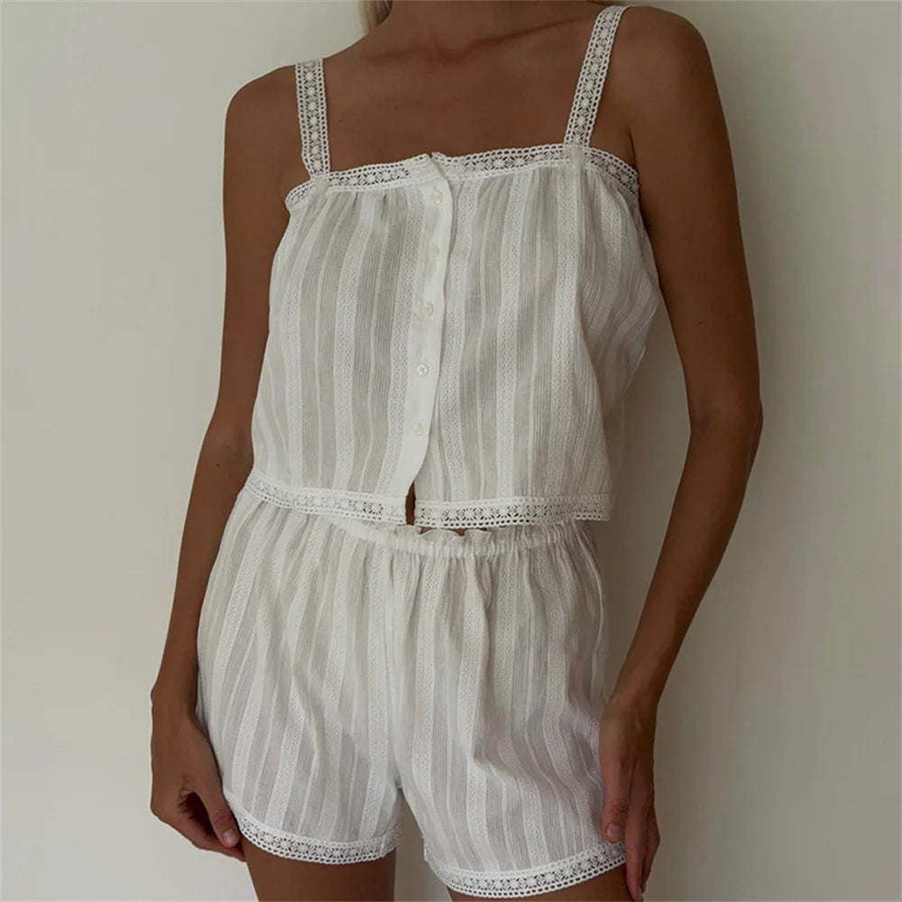 Fashion Pure Cotton Comfortable Soft Strap Short Pants Sleepwear Two-Piece Set