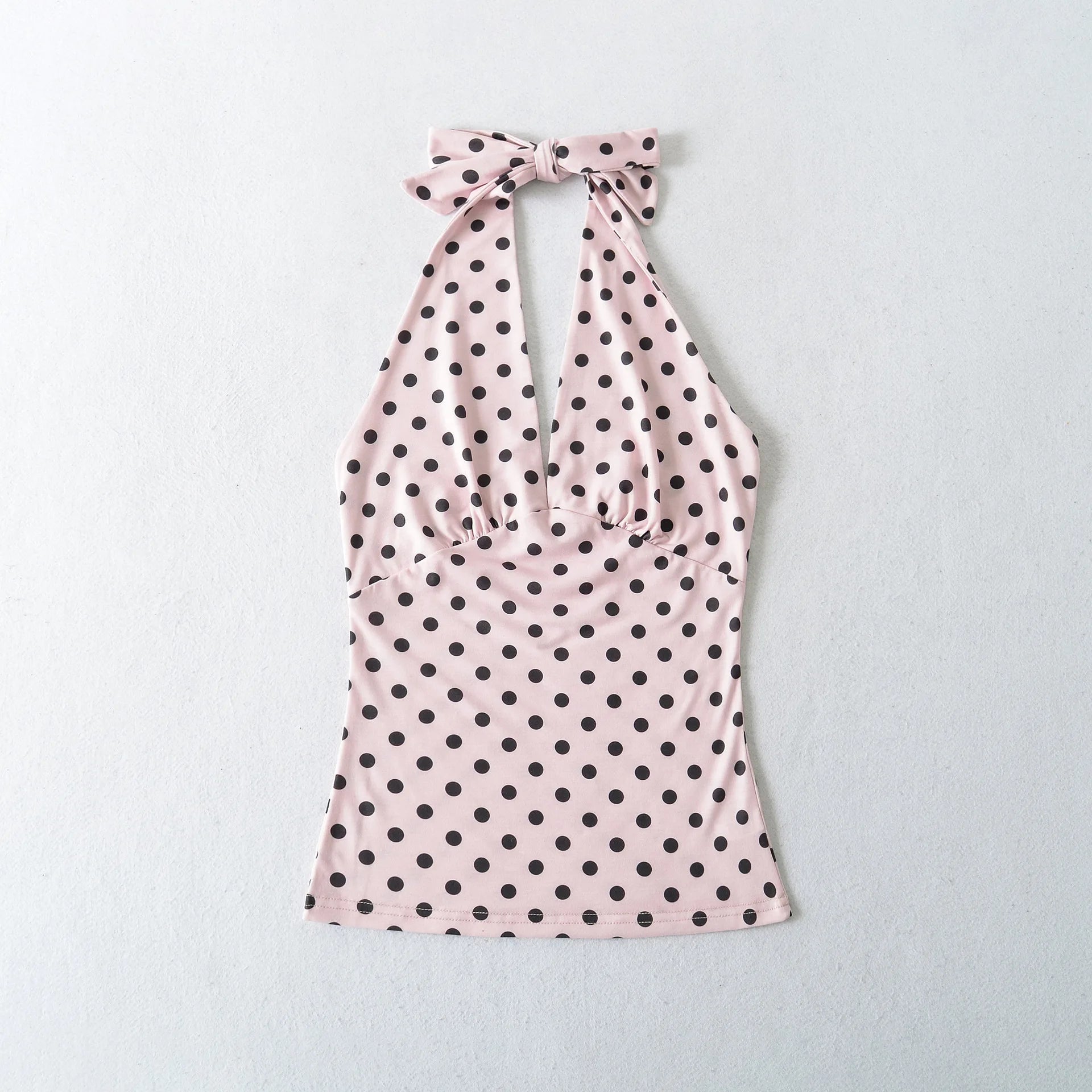Hot Girl Spicy Two-Piece  Retro Polka Dot Necktie Top Satin High Waist Short Skirt Set