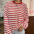 Vintage Luxe Relaxed Striped Tunic Top For Women Long Sleeve Round Neck