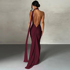 One Shoulder Backless Ruched Slim Long Dress