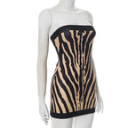 Backless Zebra Striped Strapless A Line Bodycon Mini Dress