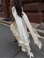 Ruffle Maxi Dress With Lapel V Neck Sleeveless Pleated High Waist