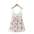 Contrast Color Floral Print Sling Mini V neck Spliced Chest Push Up Back Backless Short Dress