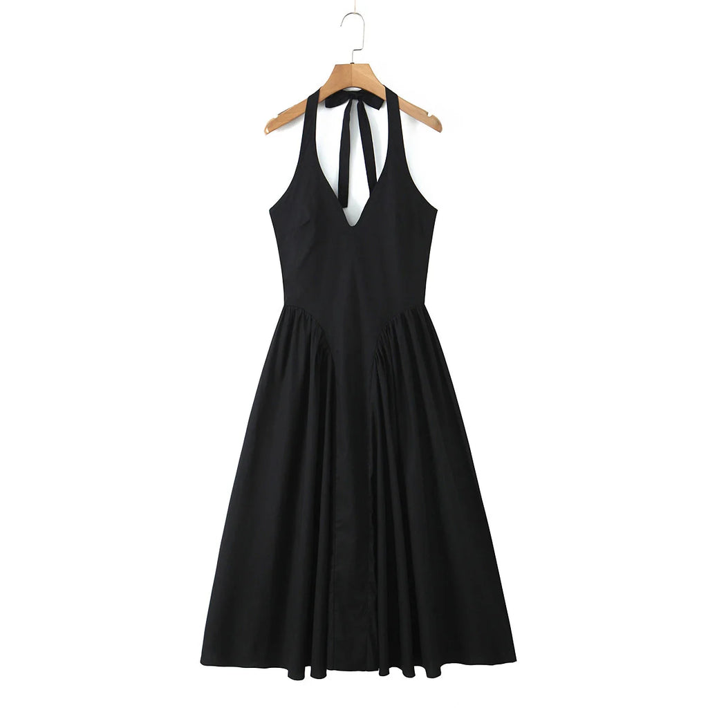 Backless Halter Midi Dress For Women Elegant A Line