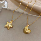 Openable Star And Heart Zircon Necklace In Stainless Steel Romantic Womens Jewelry