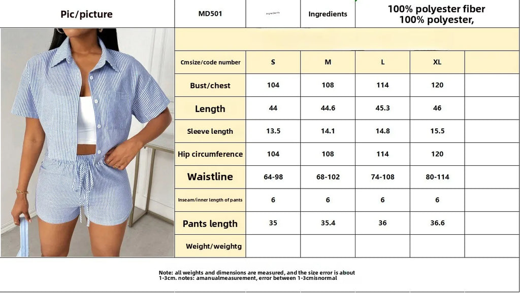 Striped Lapel Shirt And Shorts Two Piece Set