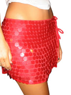 Sequin Side Split Mini Skirt With High Waist And Lace Up Detail