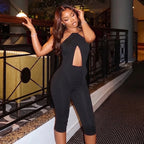 Urban Halter Crop Top And High Waist Capri Set With Metal Ring Detail Two-piece