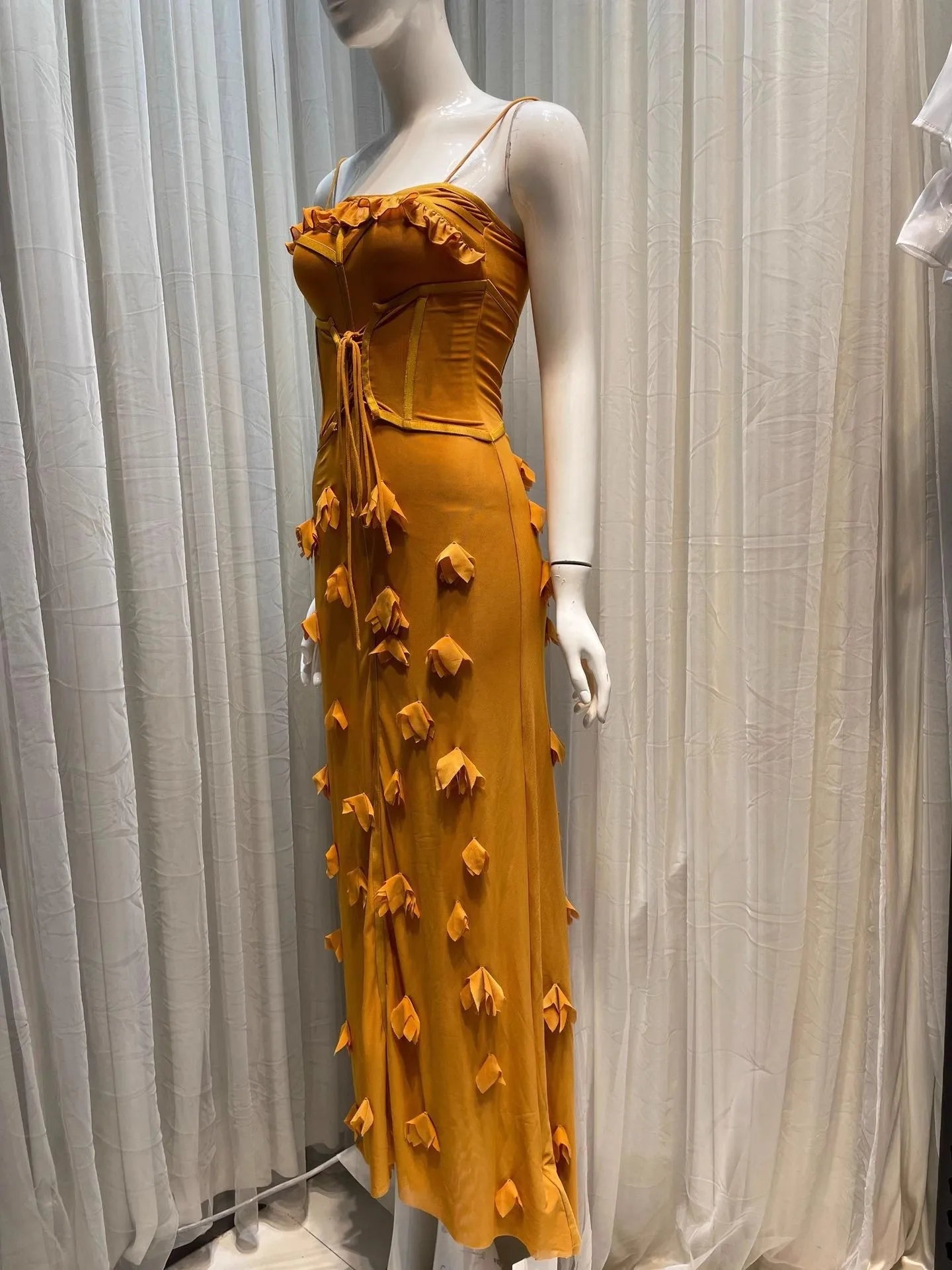 Floral Mesh Strap Dress With Sleeveless Wrap Chest Backless Camisole Silhouette